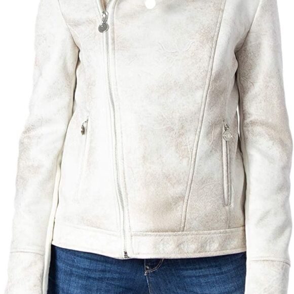 🇪🇸Desigual 46 off-white vegan edgy spring leather Biker jacket - Picture 4 of 8